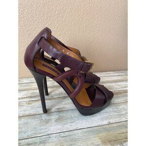 Ralph Lauren Collection Burgundy Leather Strappy Sandals Heels Made in Italy Sz9